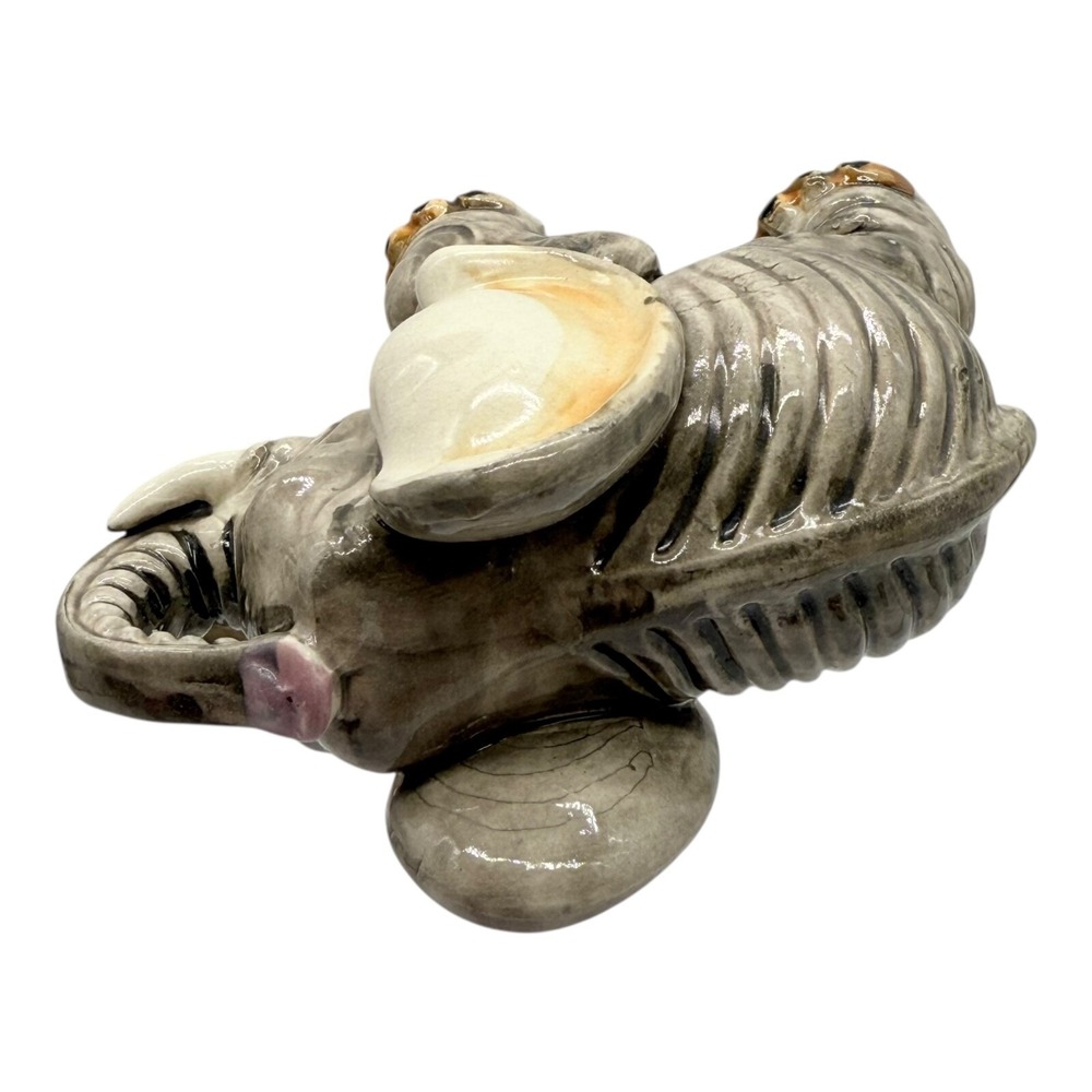 Vintage Japan Ceramic Elephant Figurine Trunk Up Hand Painted Mid Century Decor - Picture 6 of 8